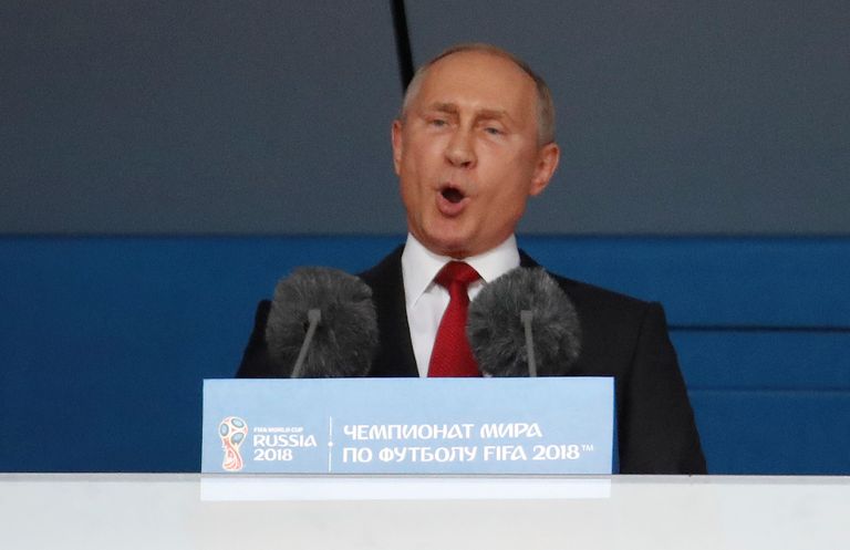 Venemaa president Vladimir Putin MMi avatseremoonial kõne pidamas