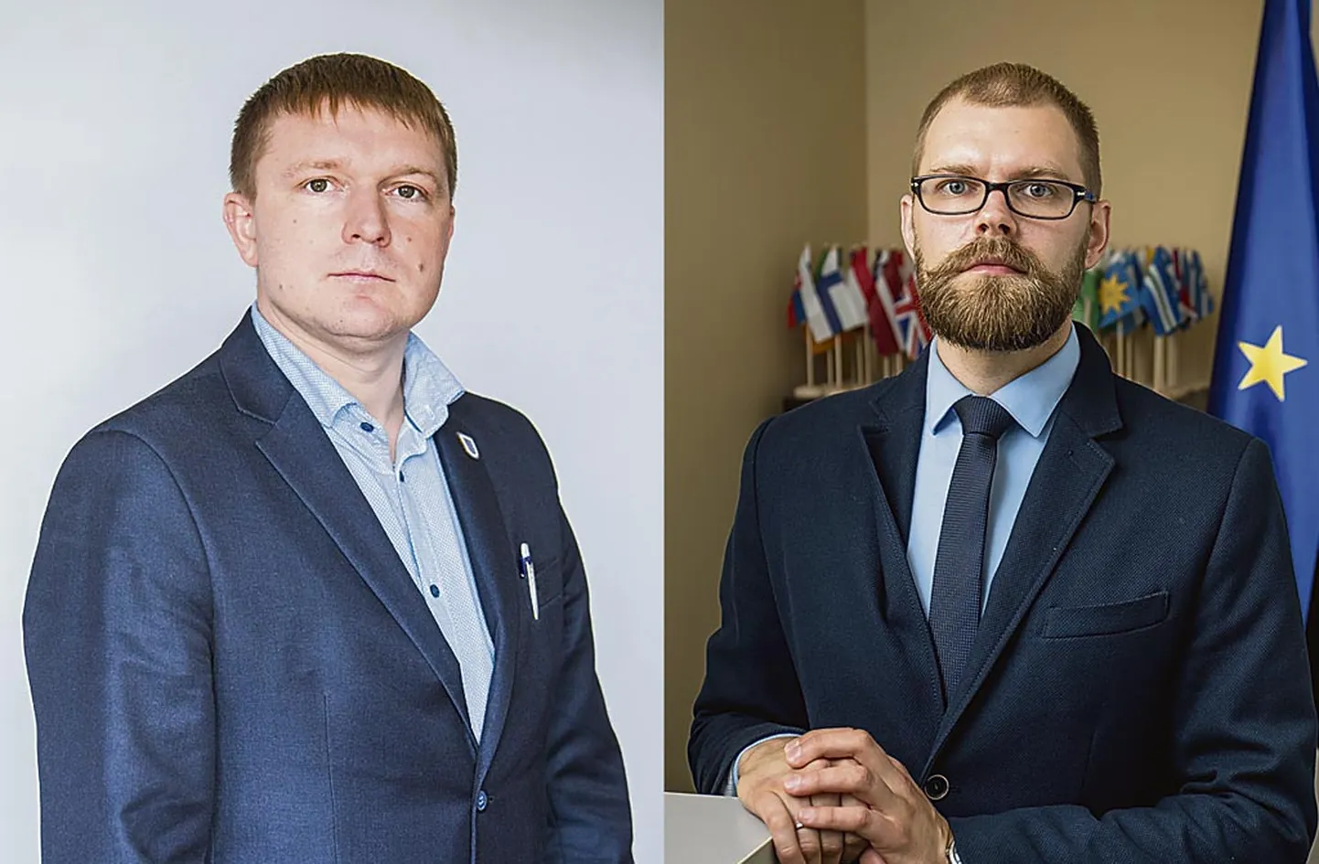 Lääneranna juht Mikk Pikkmets (vasakul) on seisukohal, et valla sümboolika kinnitamiseks piisab, kui saata see heraldikakomisjonile tutvumiseks. ­Riigikantselei sümboolikanõunik Gert Uiboaed aga arvab, et vajalik on siiski komisjoni heakskiit.