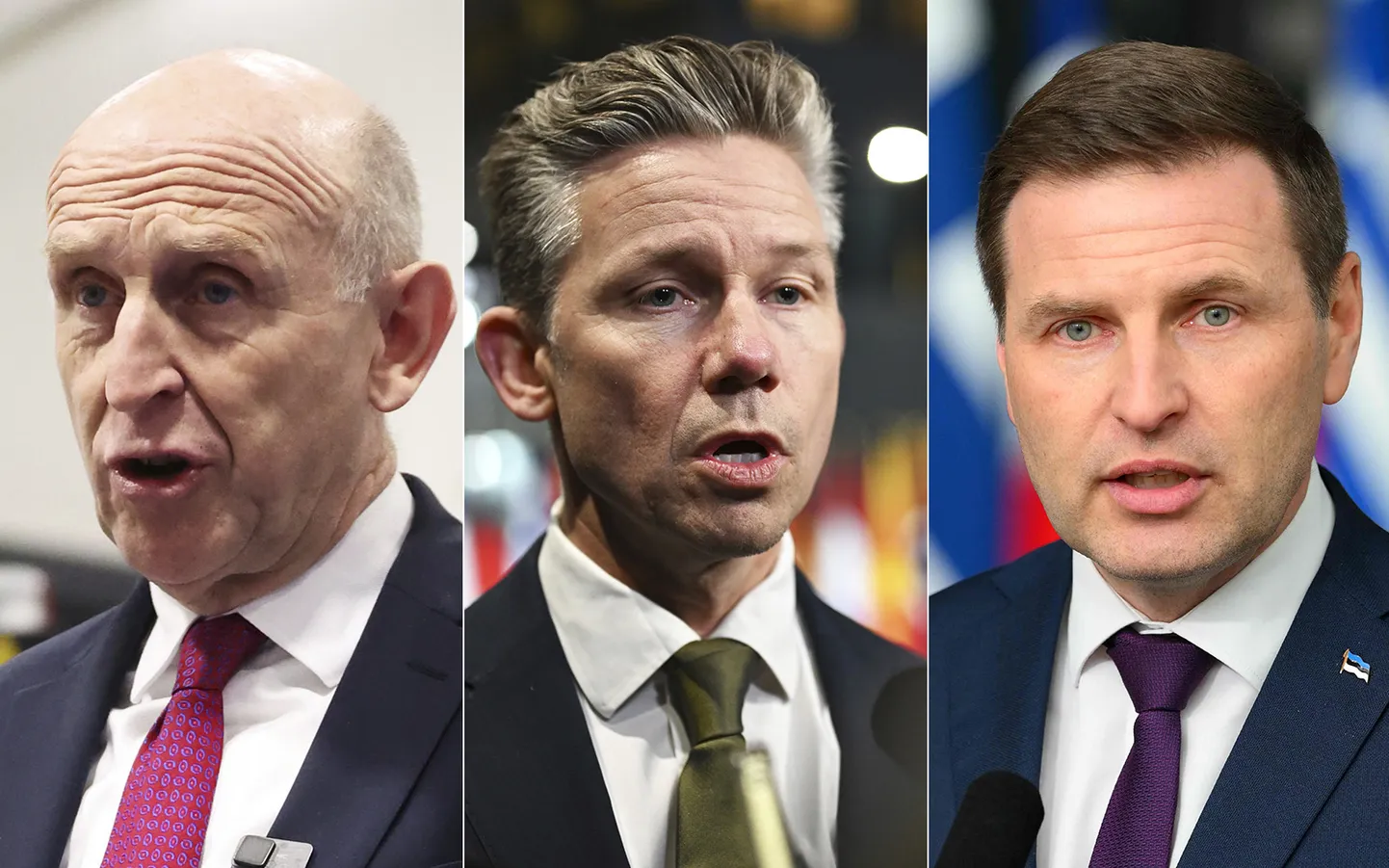 No kreisās: Lielbritānijas aizsardzības ministrs Džons Hīlijs, Zviedrijas aizsardzības ministrs Pols Jonsons un Igaunijas aizsardzības ministrs Hanno Pevkurs.
