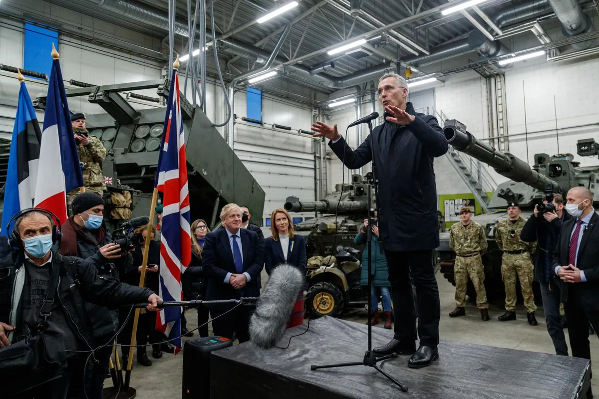 NATO Secretary General Jens Stoltenberg and UK Prime Minister Boris Johnson visited the Tapa military base to meet with the UK-led NATO Enhanced Forward Presence battalion in the spring of 2022.