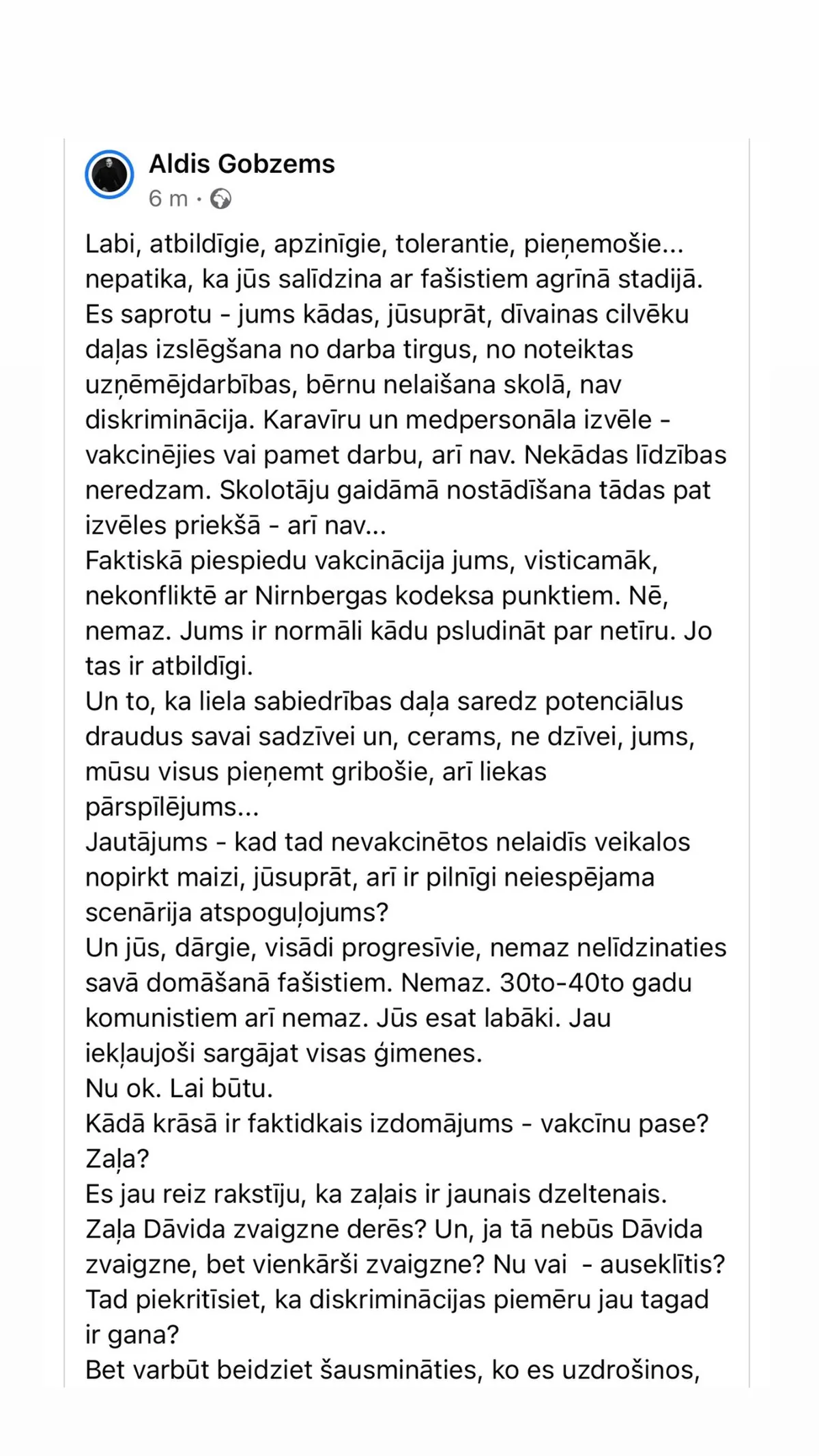 Ekrānšāviņš no Alda Gobzema "Twitter" konta
