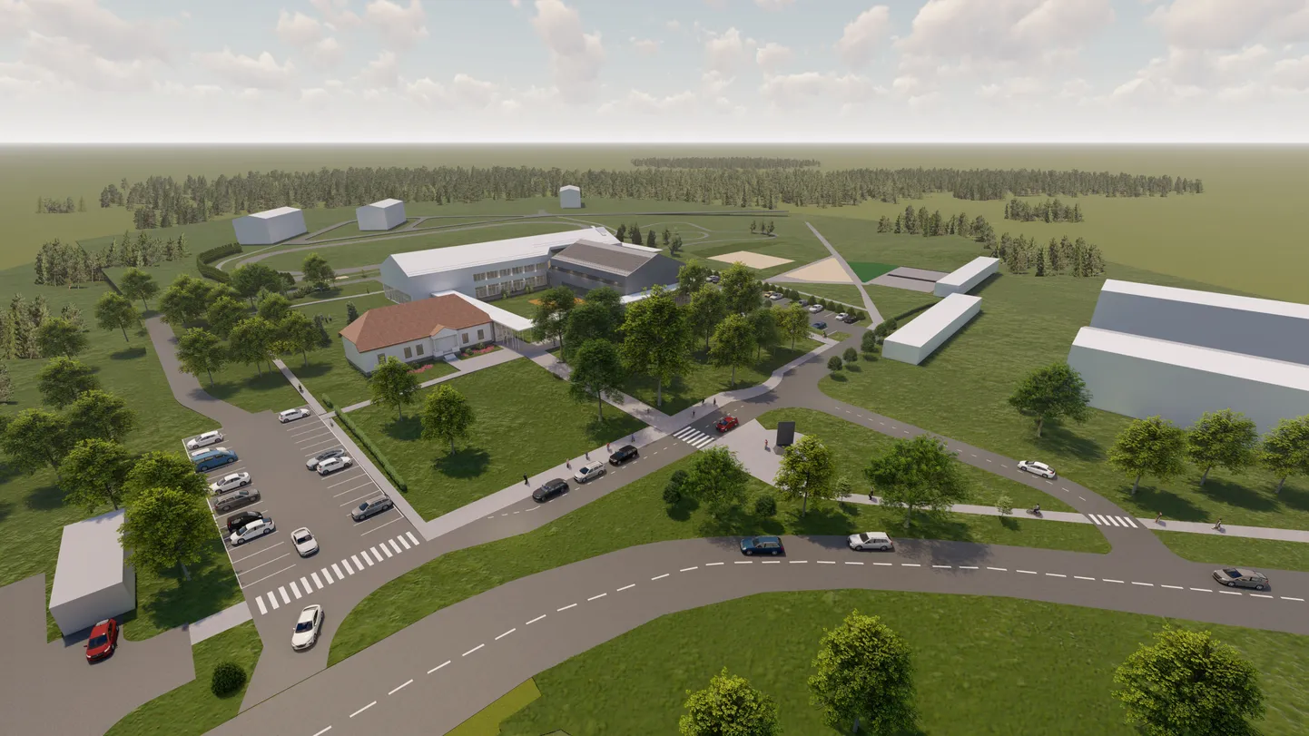 Haljala koolimaja uues eksiisis joonistub välja parkla ja koolimaja juurde viiv sissesõit.