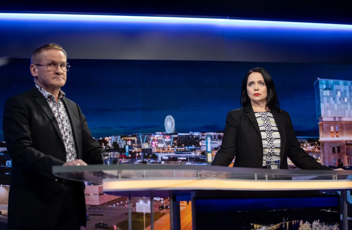 Haridus- ja teadusministri kandidaat Jaak Aab ja riigihalduse ministri kandidaat Anneli Ott Postimehe stuudios.