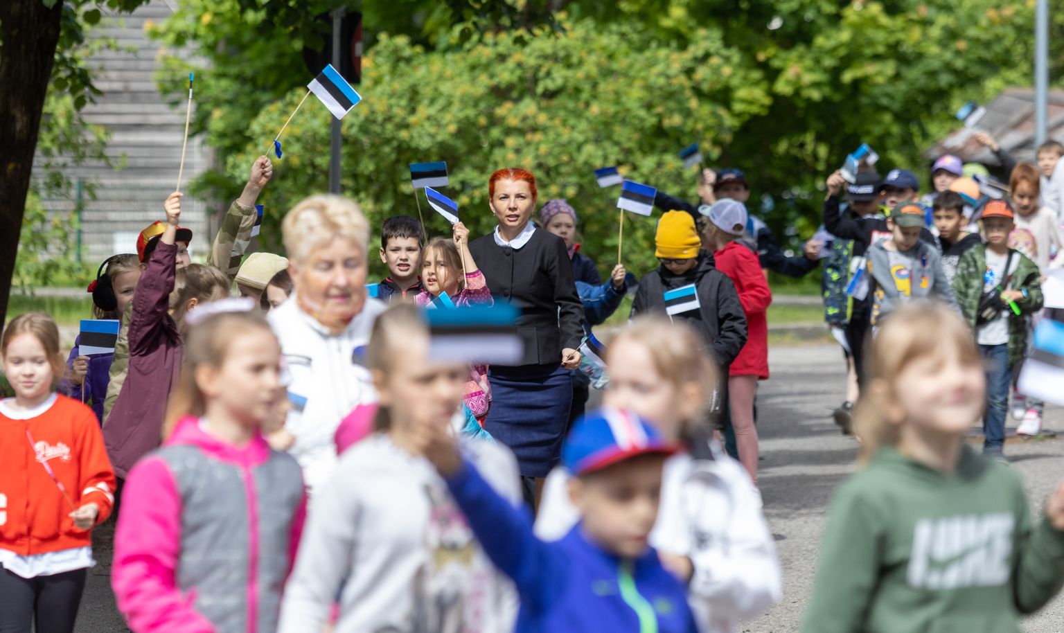 Tartu Aleksander Puškini kooli Eesti lipu päeva aktus.