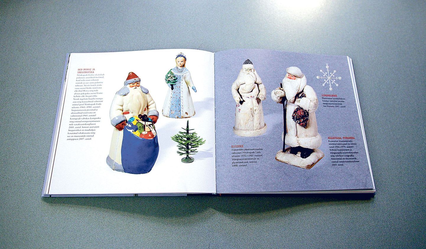 Endla Tootsi kujundatud raamatus «Jõulud jutustavad» leidub fotosid ka sellistest kuusekaunistustest ja kingitustest, mis toodeti siis, kui jõulude asemel võimutsesid näärid, jõuluvana asemel Ded Moroz ja päkapikkude asemel Snegurotška.