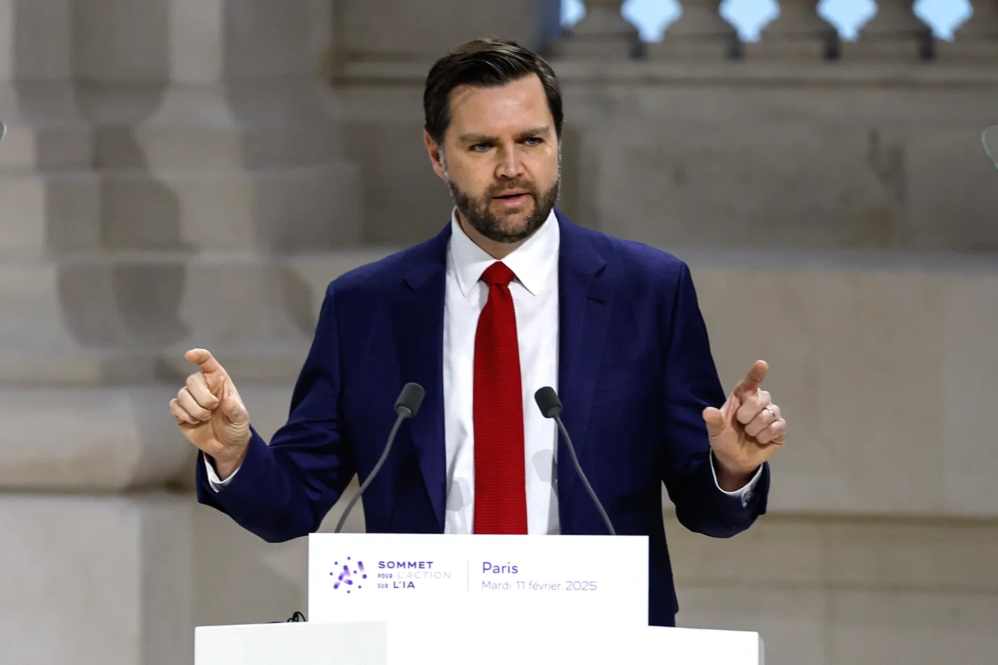 USA asepresident JD Vance Pariisis AI tippkohtumisel. 11. jaanuar 2025.