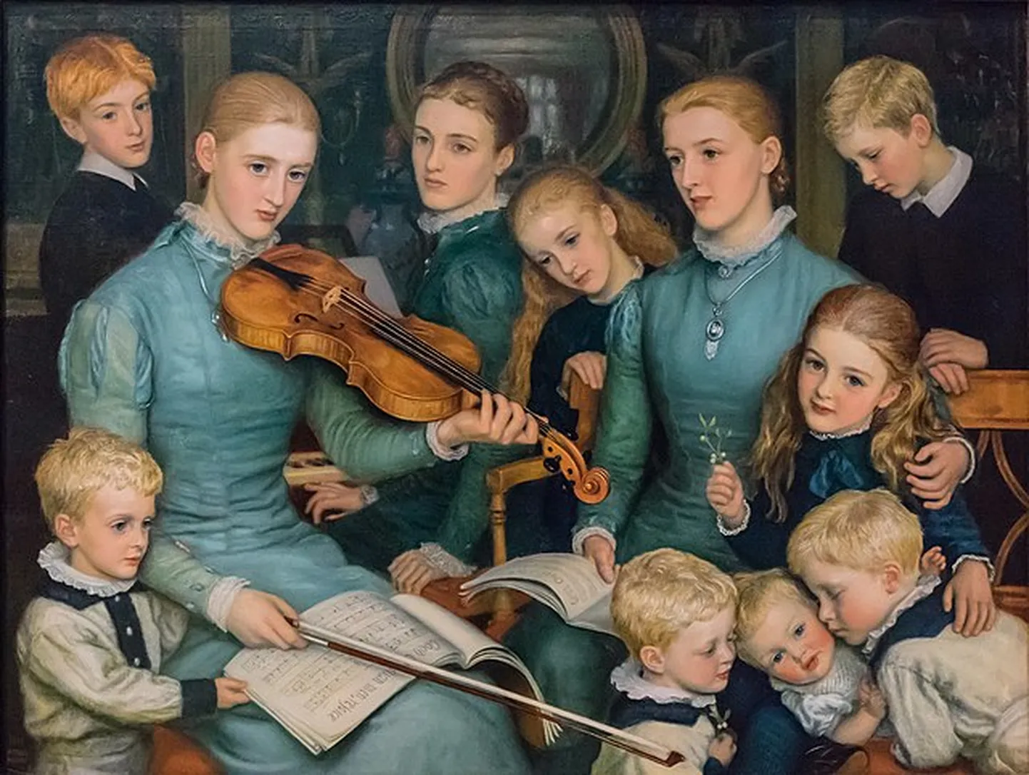 Bērni dzied korāļus. Artūra Hjū glezna, Anglija, 1878.-1879. gads