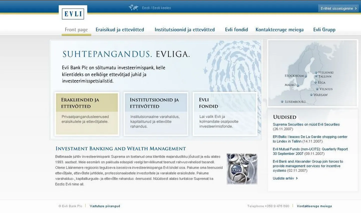 Evli eestikeelne koduleht.