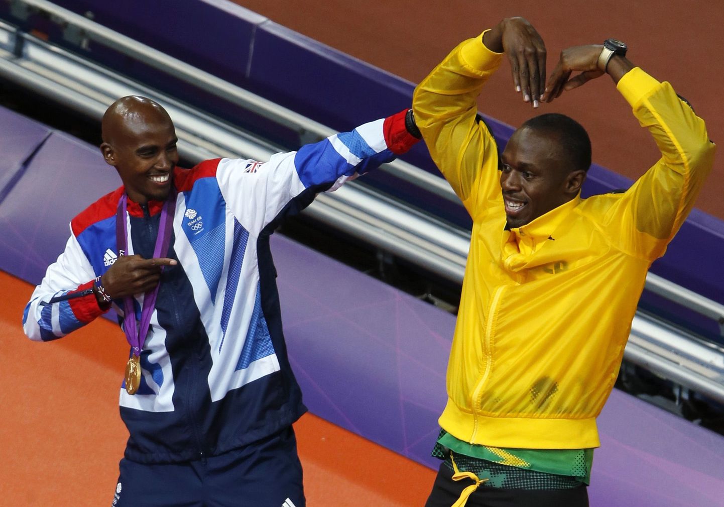 Kaks kergejõustikustaari Londoni olümpialt Mo Farah (vasakul) ja Usain Bolt.