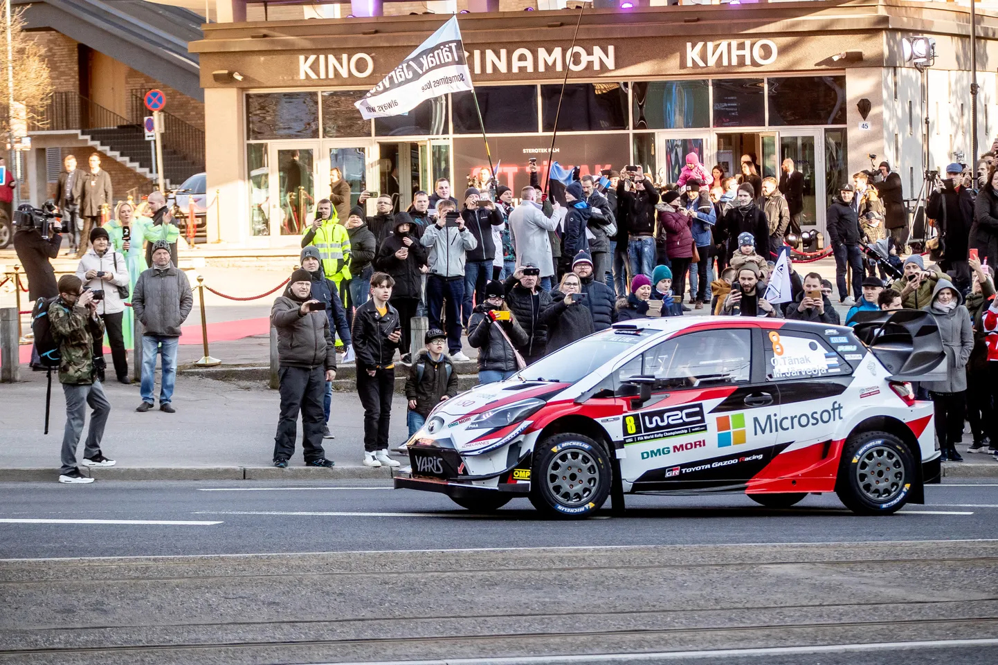 Tallinn 11.04.2019: Ott Tänak sõidab WRC autoga enda filmi esilinasutsele. 

Ott Tänak and Martin Järveoja drive their Toyota Yaris WRC car through the city of Tallinn to the premiere of Ott's biographical film.