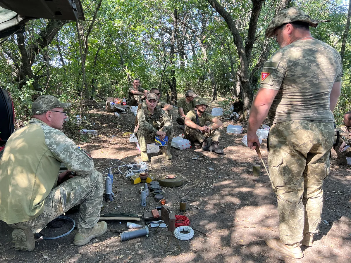 Sappers from a Ukrainian Territorial Defense Brigade are studying various Russian army mines at a training ground in the Zaporizhzhia region.