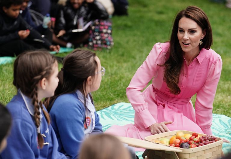 Walesi printsess lastega piknikul jutustamas.