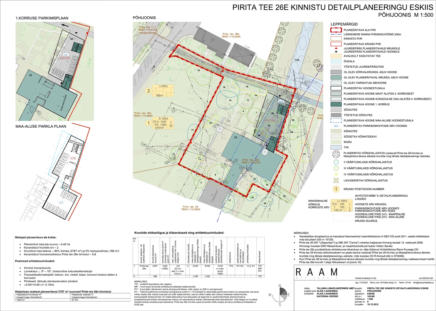 Pirita tee 26E kinnistu detailplaneeringu eskiisi põhijoonis.