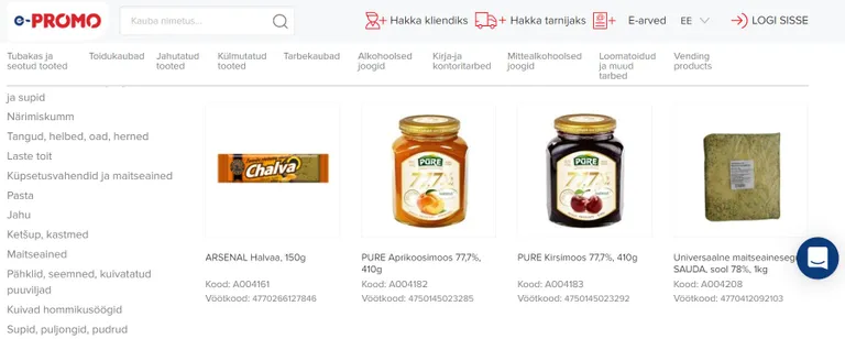 e-Promo e-poes on küll nii kauba koodid kui ka vöötkoodid, toote kirjeldus ja pilt, kuid mida ei ole, on hind.