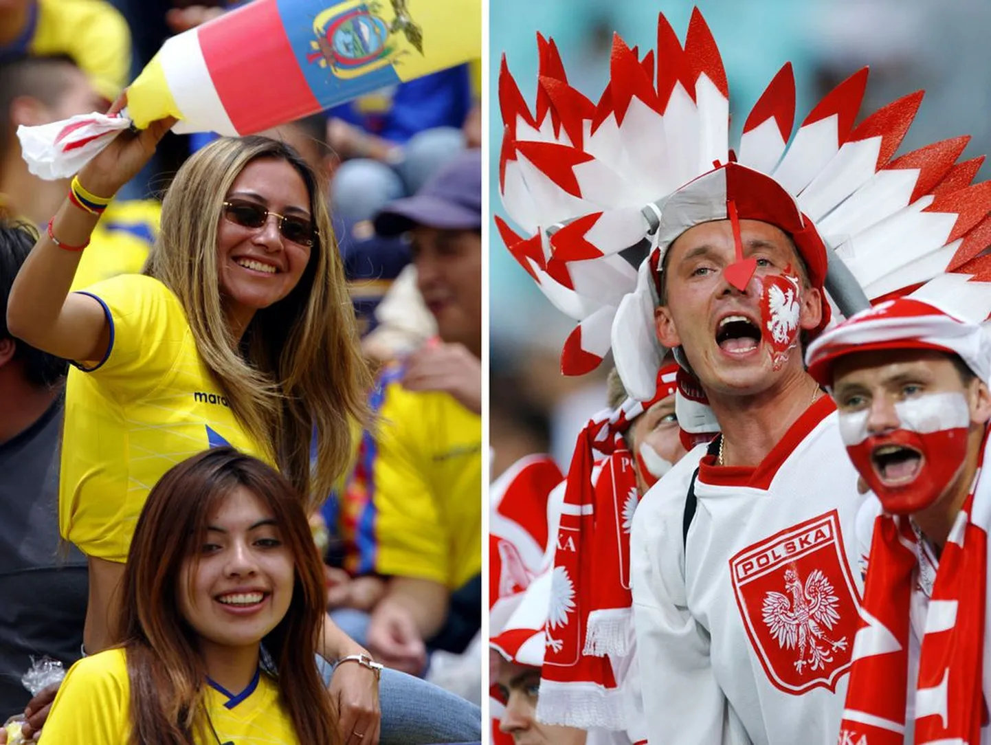Ecuadori (vasakul) ja Poola fännid.