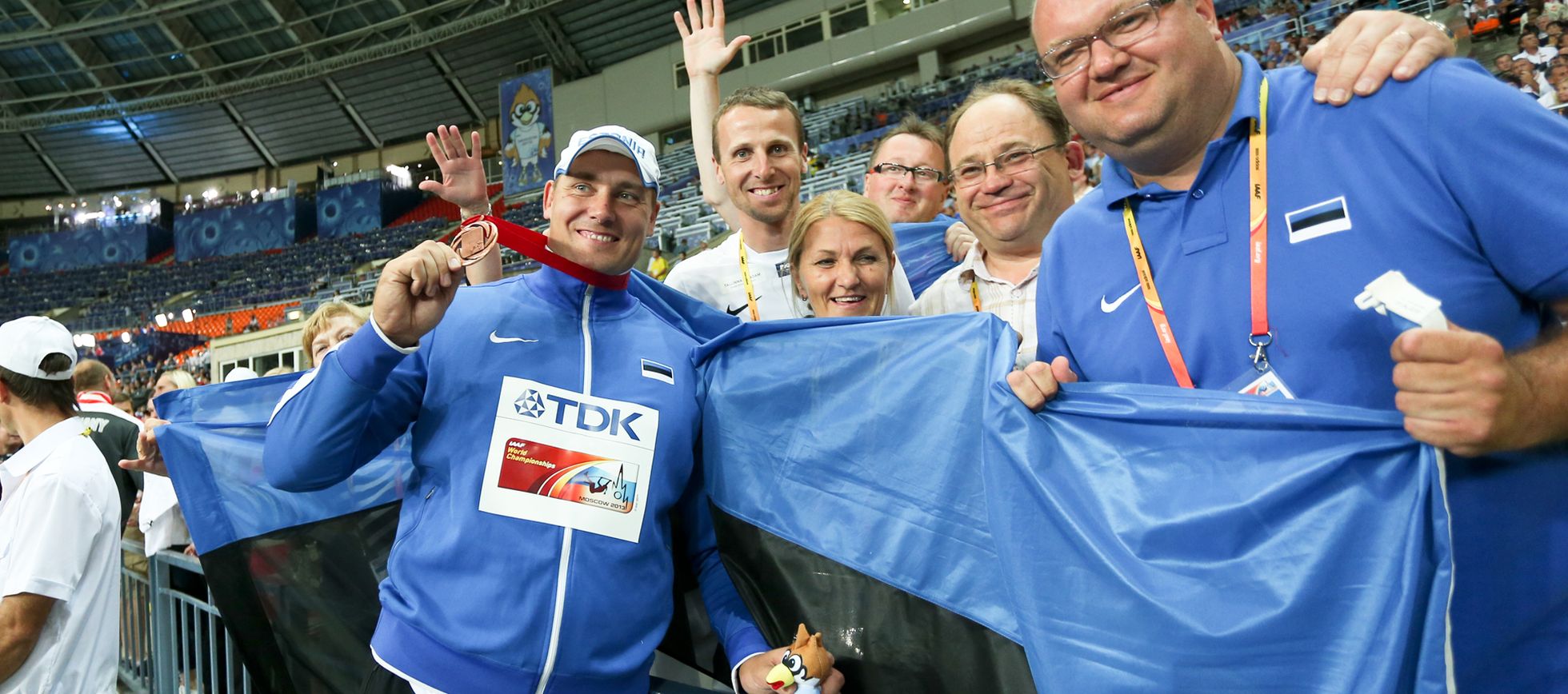 2013. aastal maailmameistrivõistlustel Moskvas sai ka uus koostöö õnnistatud medaliga, seekord pronskikarva. Pildil Kanter poseerimas koos Neinar Seli, Erich Teigamägi ja teiste kaasaelajatega.