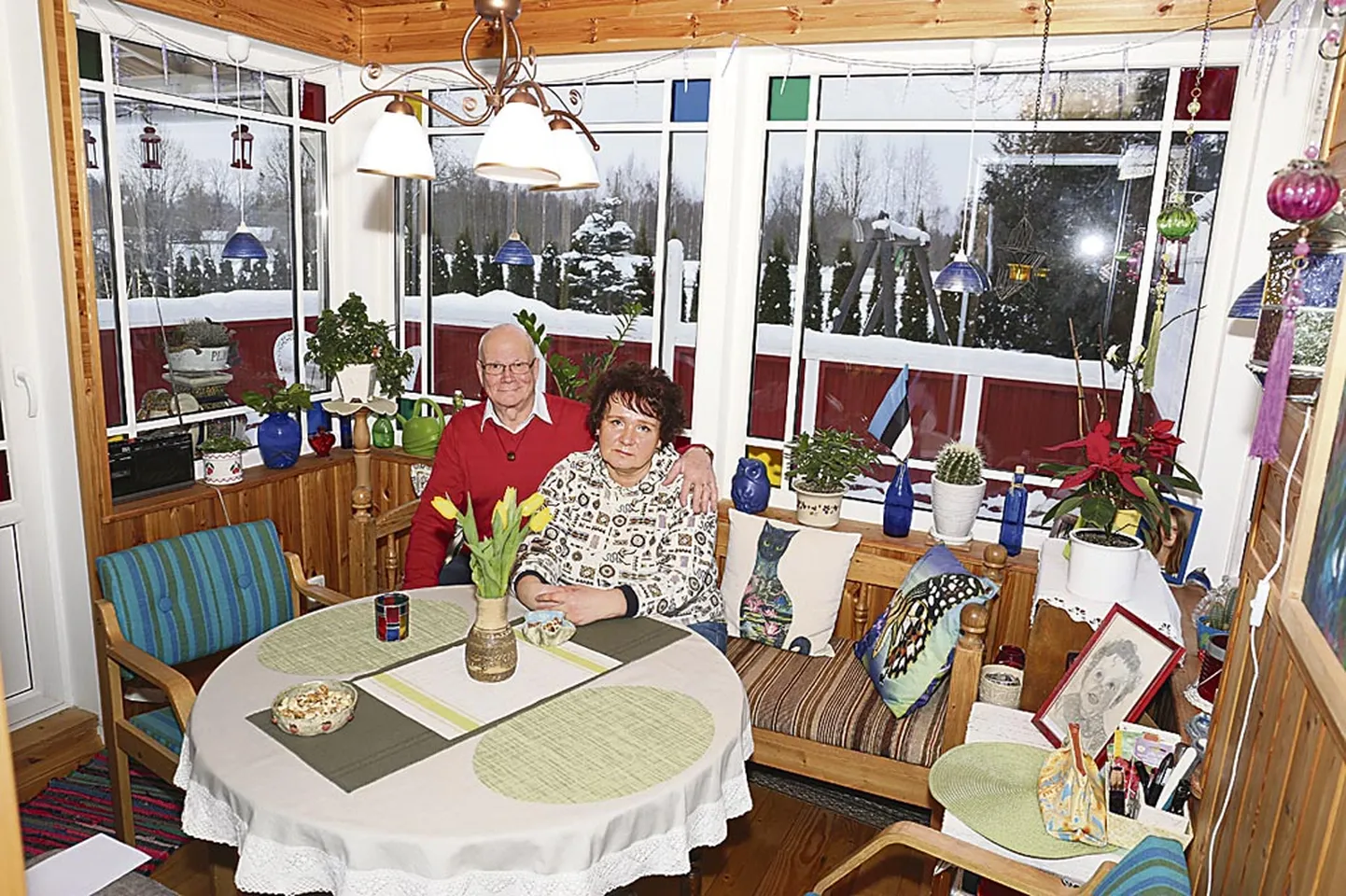 Maja lõunapoolsesse külge ehitasid Tiina ja Jouko Nikula veranda, mille aknad ja aeda istutatud hekk summutavad maanteemüra.