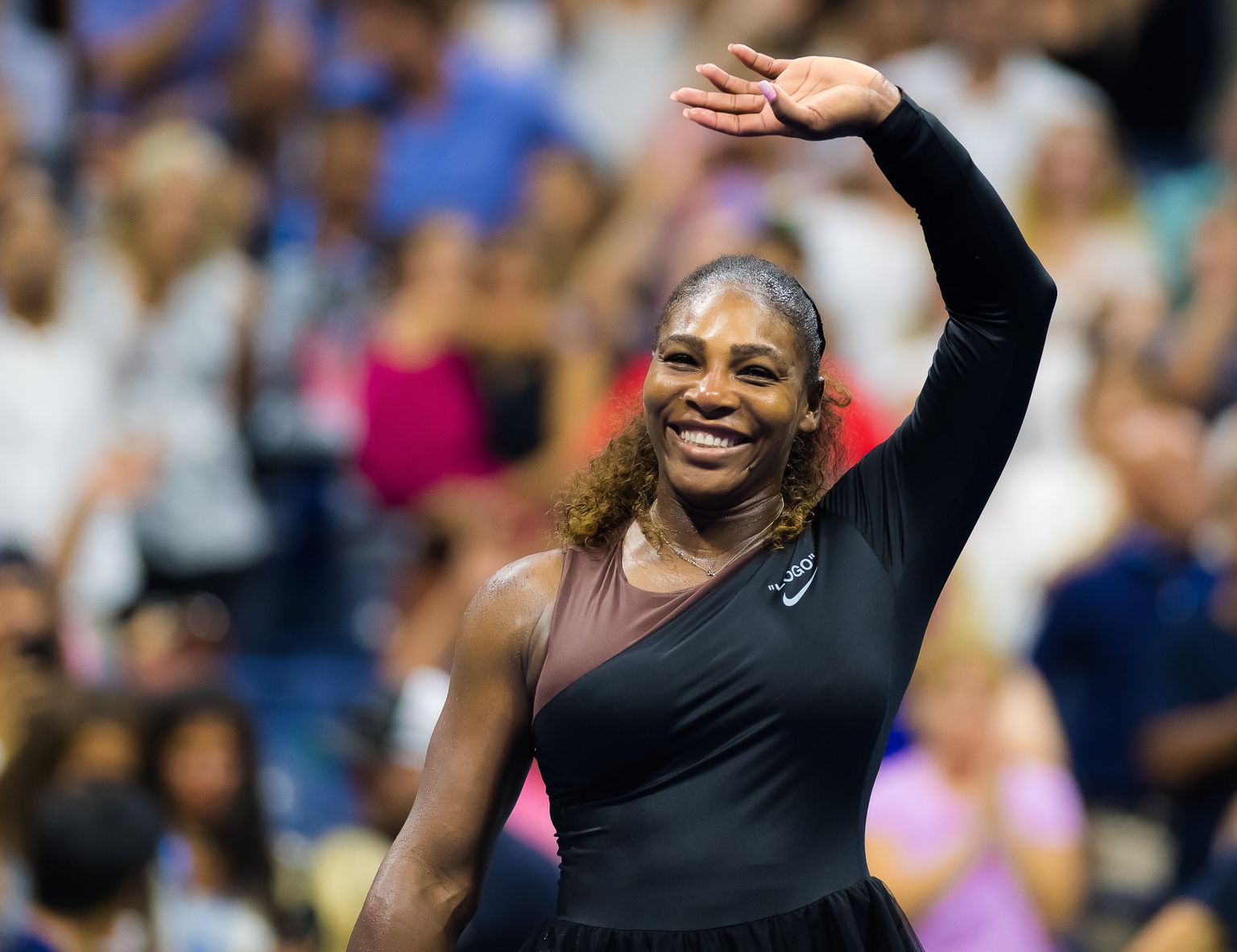 Serena Williams of the United States in action during the first round of the 2018 US Open Grand Slam tennis tournament. New York, USA. August 27th 2018. 27 Aug 2018 Pictured: Serena Williams of the United States in action during the first round of the 2018 US Open Grand Slam tennis tournament. New York, USA. August 27th 2018. Photo credit: ZUMAPRESS.com / MEGA TheMegaAgency.com +1 888 505 6342