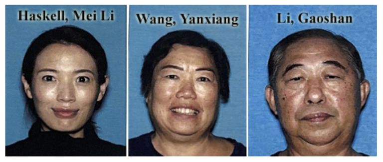 USA California Los Angelese politsei avaldatud fotod kolmest kadunud isikust: vasakul on Mei Haskell, keskel Yanxiang Wang ja paremal Gaoshan Li
