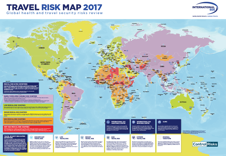 Составлена карта самых опасных стран для туристов в 2017 году.