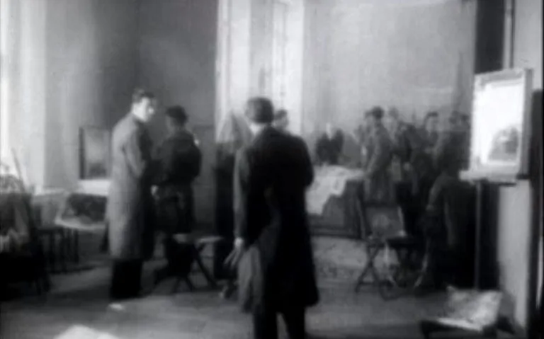 Kaader filmist «Kunstnikelt Oktoobrirevolutsiooni aastapäevaks». 1951. Eesti Filmiarhiiv.