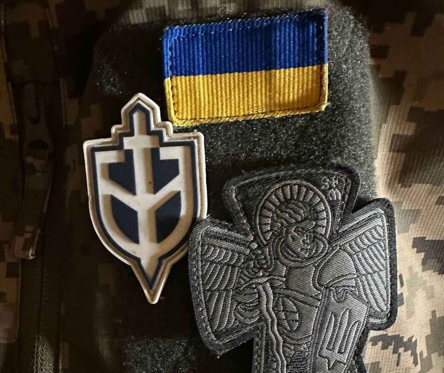 Шефрон "Русского добровольческого корпуса" (слева) рядом с другими знаками отличия бойца этого подразделения, воюющего на стороне ВСУ.
