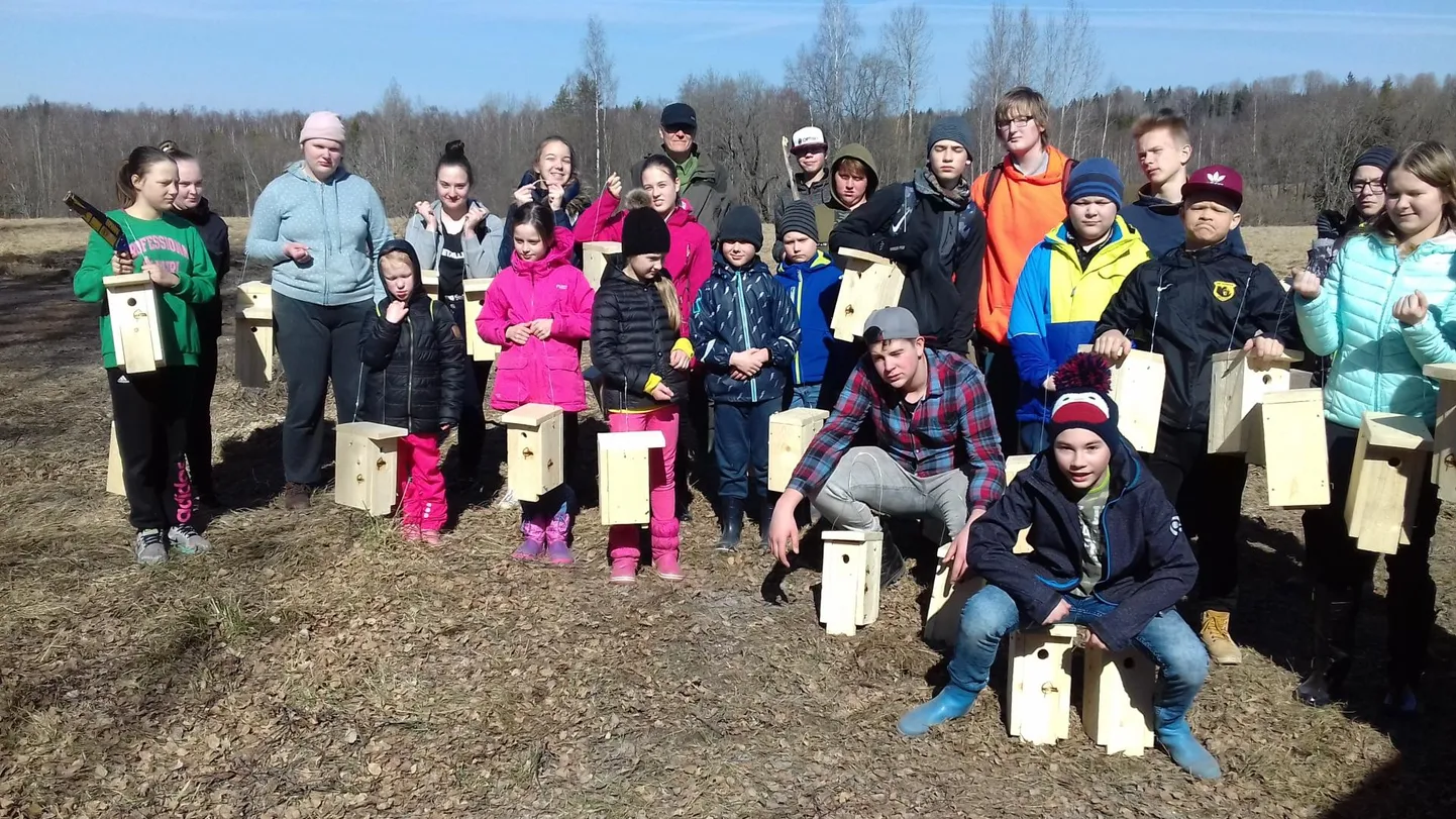 Pühajärve põhikooli õpilased tegid ise ja paigaldasid metsa üle 40 pesakasti.