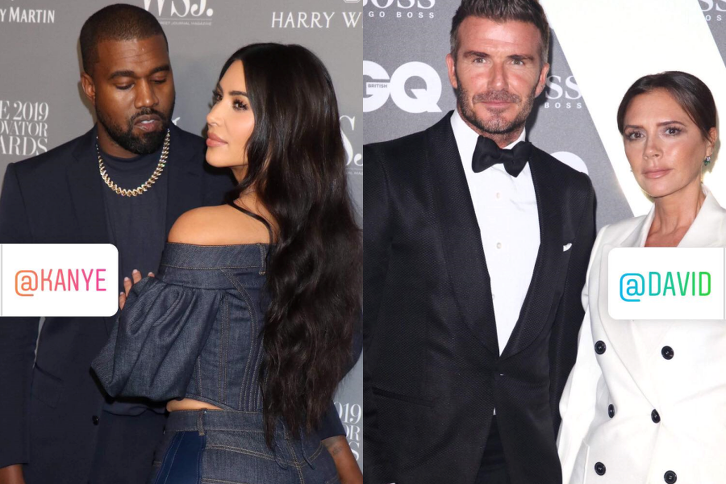Kim Kardashian, Kanye west ja Victoria Beckham, David Beckham.