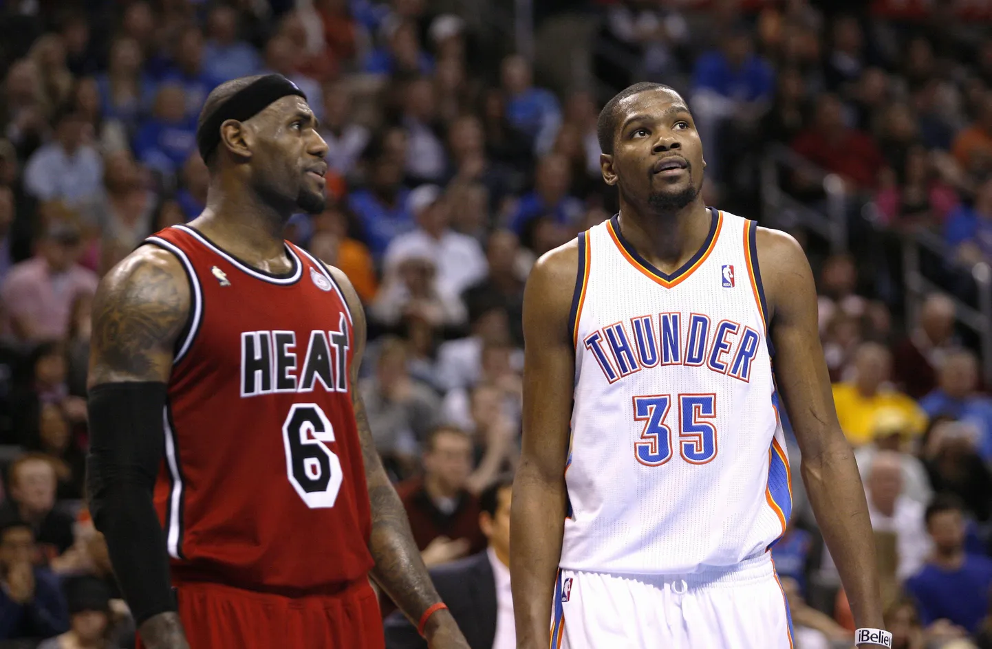 Korvpalliliiga NBA tähtmängijad LeBron James (vasakul) ja Kevin Durant.