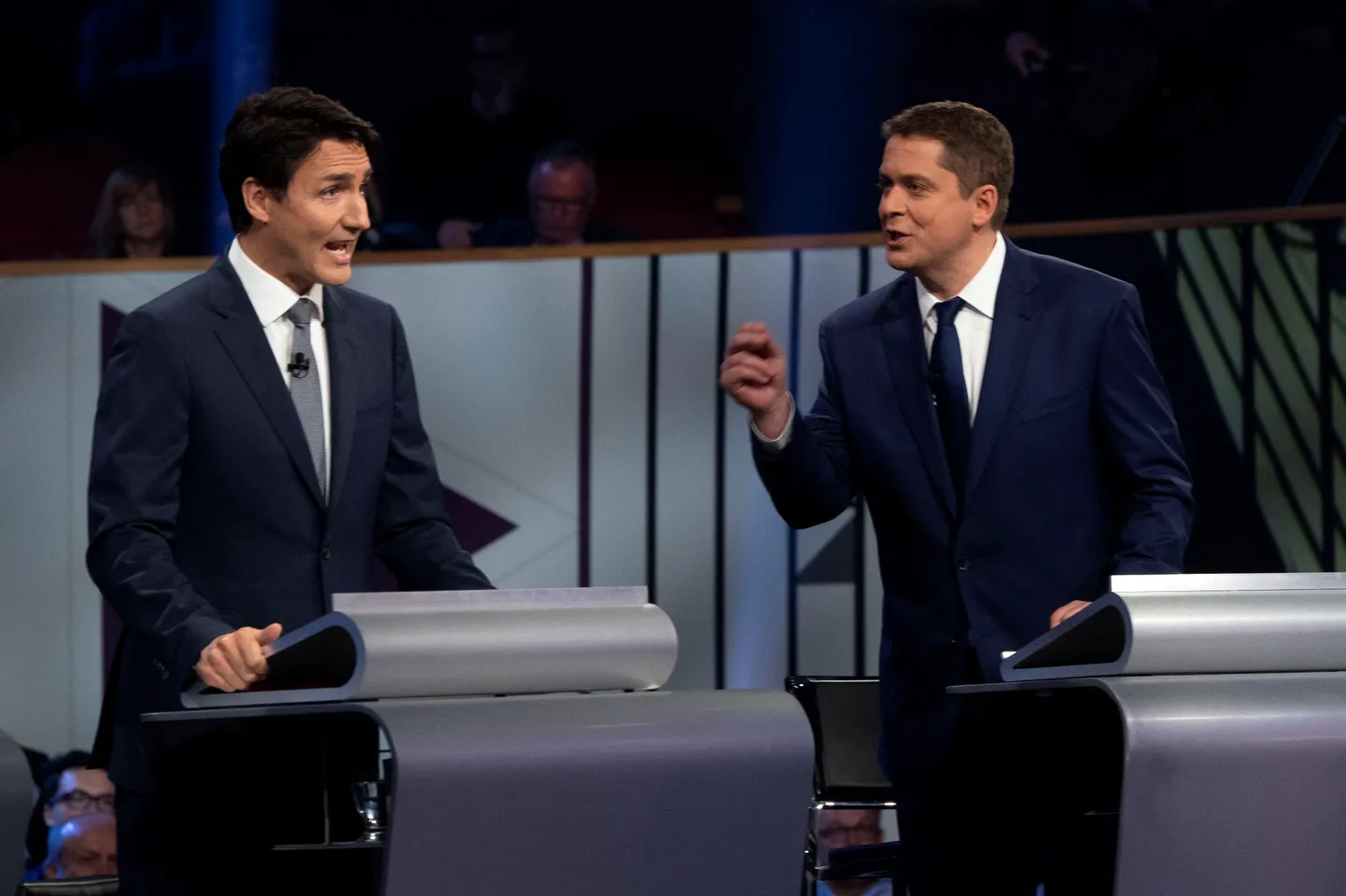 Kanada peaminister ja liberaalide juht Justin Trudeau ning konservatiivide liider Andrew Scheer valimisdebatis.