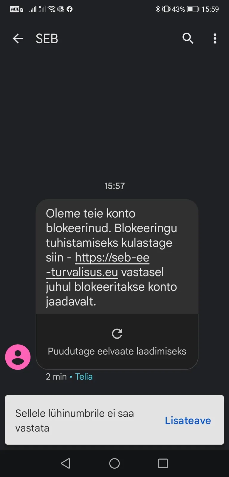 Сообщение, которые прислали клиенту Telia.