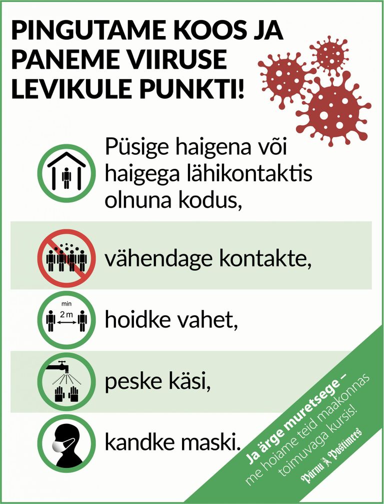 Pärnu Postimehe paberlehe esiküljel ilmus täna toimetusepoolne üleskutse pärnumaalastele peatamaks koos viiruse edasine levik.