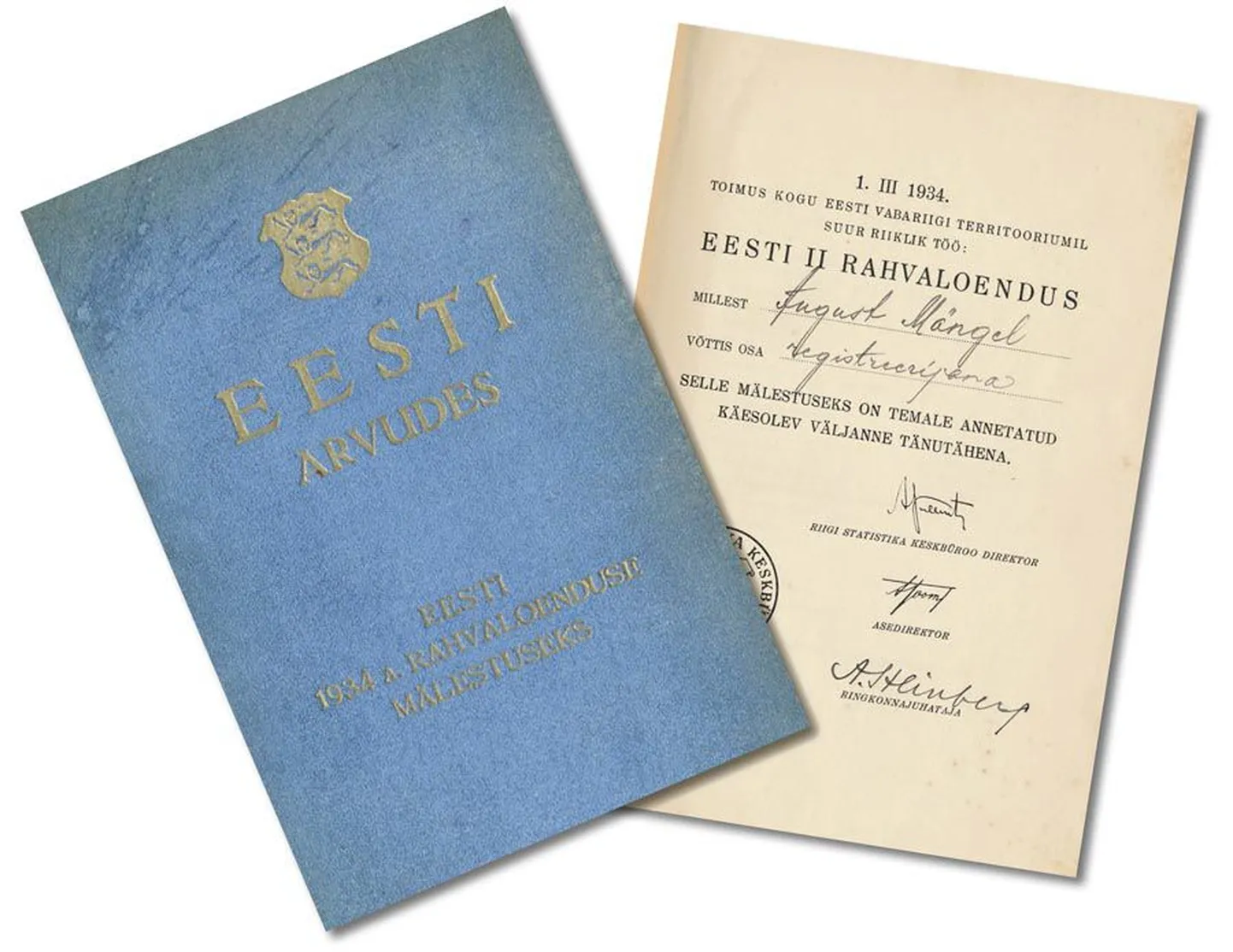 1934. aasta rahvaloenduse mälestuseks annetati selles osalenutele pühendusega temaatiline raamat «Eesti arvudes».
