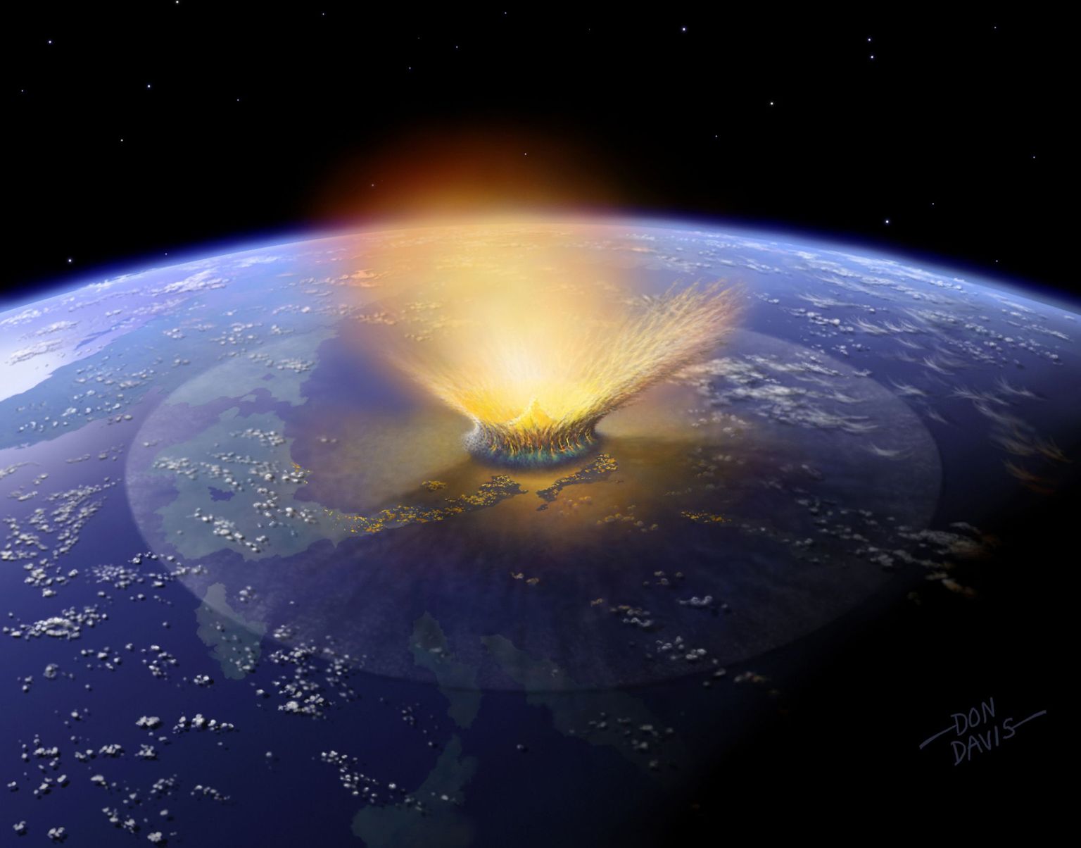 Kunstniku kujutis dinosaurused hävitanud meteoriidiplahvatusest.
