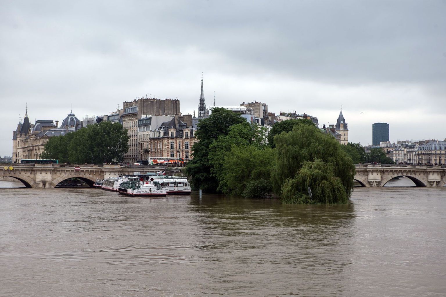 Lõbusõidulaevad ei pääse liikuma, sest Seine on tõusnud sillakaarteni.