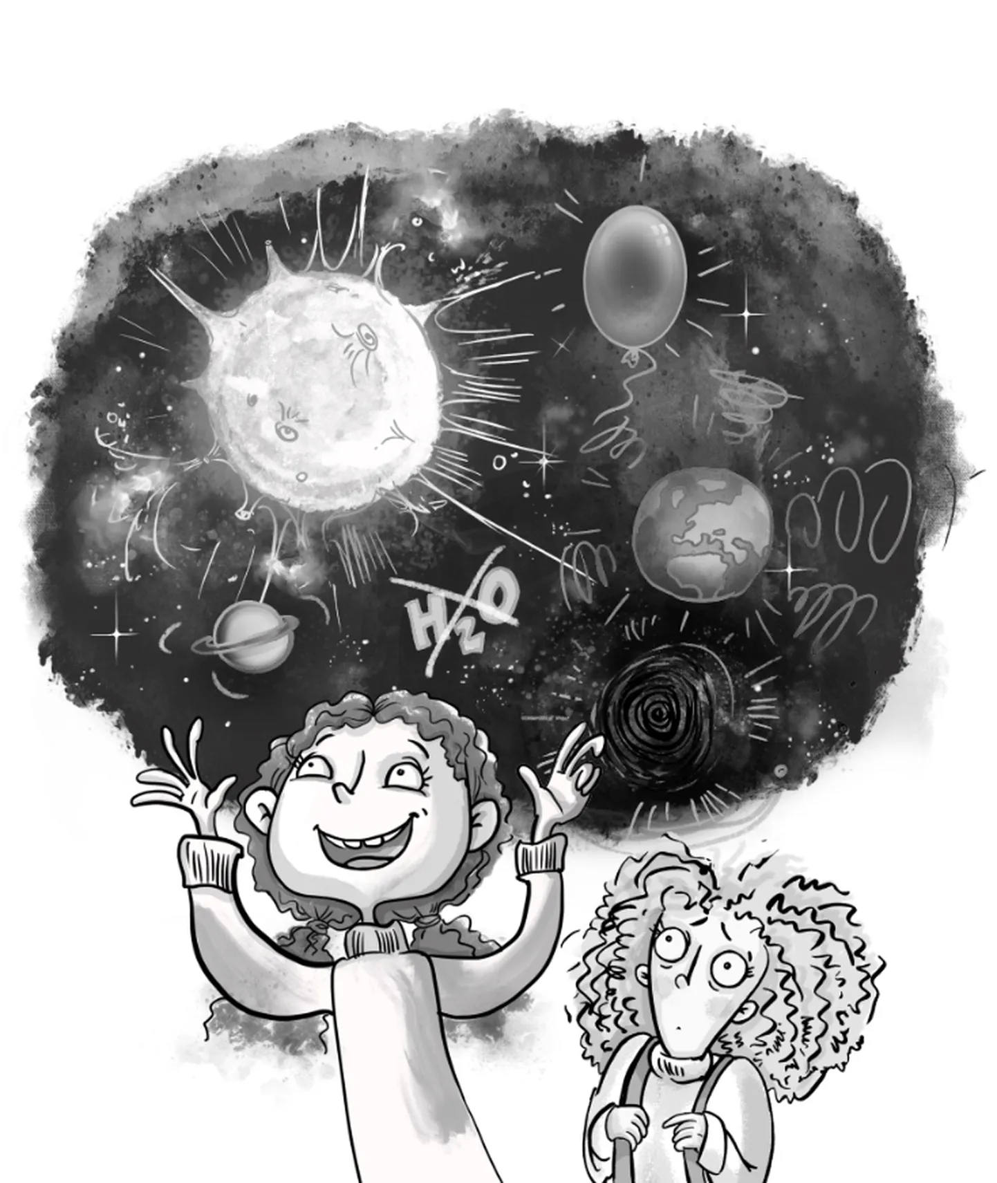 «Katariina universum». Anni Mägeri illustratsioon raamatus «Katariina kaaperdab kooli».