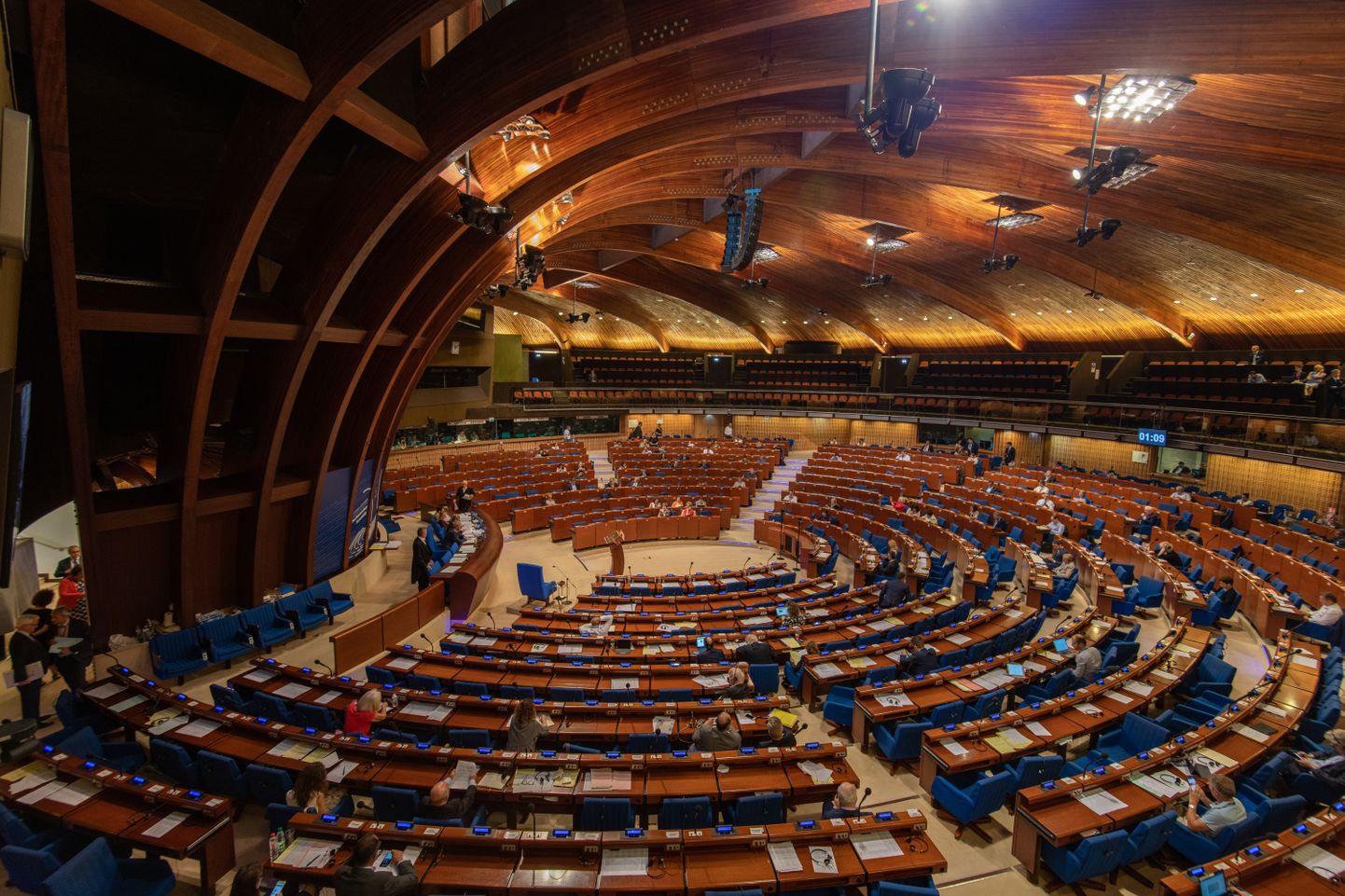 5928019 26.06.2019 A general view of the hall during a session of the Parliamentary Assembly of the Council of Europe (PACE), in Strasbourg, France. The PACE has officially invited the Russian delegation to participate in the June session. In April 2014, Russia was stripped of its voting rights in PACE in the wake of the Ukrainian crisis and aftermath of the Crimea referendum. Since 2016, the Russian delegation has not been renewing its credentials ahead of the assembly's sessions in protest of the discrimination it faces within the organization. The country has also frozen its contributions to the Council of Europe, pledging to withhold future payments until such time as the Russian delegation’s rights are restored.  Dominique Boutin / Sputnik