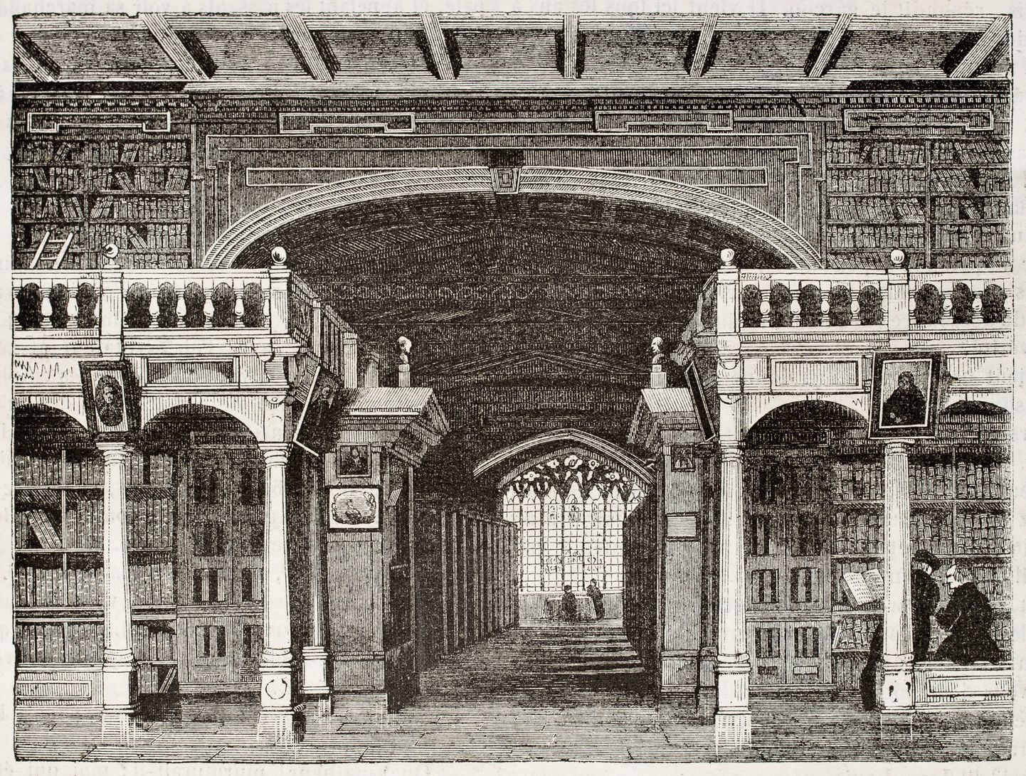 Bodleiani raamatukogu interjööri illustratsioon, Oxfordi ülikool.