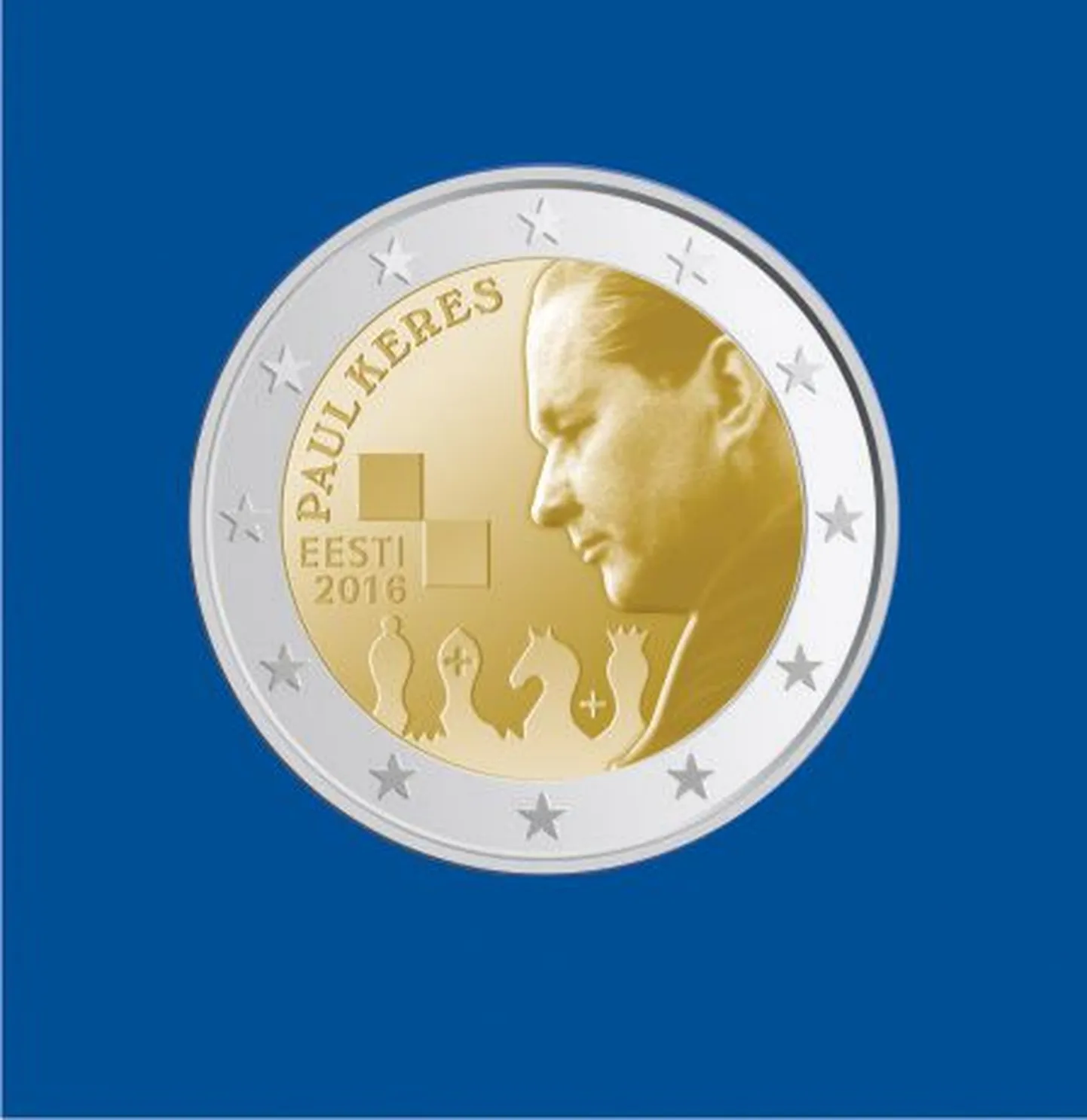 7. jaanuaril jõuab ringlusse Eesti esimene erikujundusega kaheeurone mälestusmünt, mis on pühendatud Paul Kerese 100. aastapäevale. Pildil on mündi kavand.