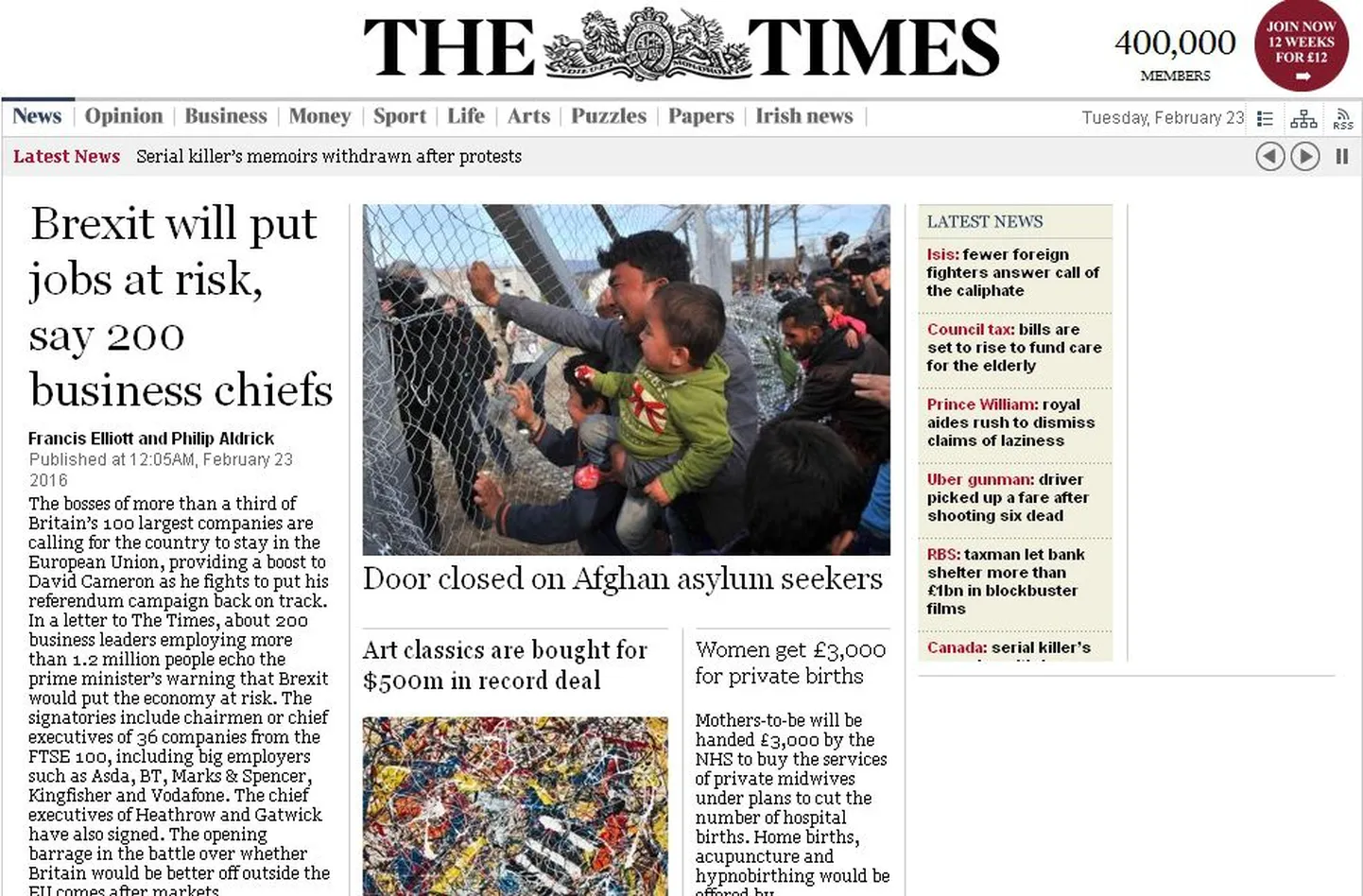 Briti äriliidrite ELi toetuskiri The Timesi kodulehel.