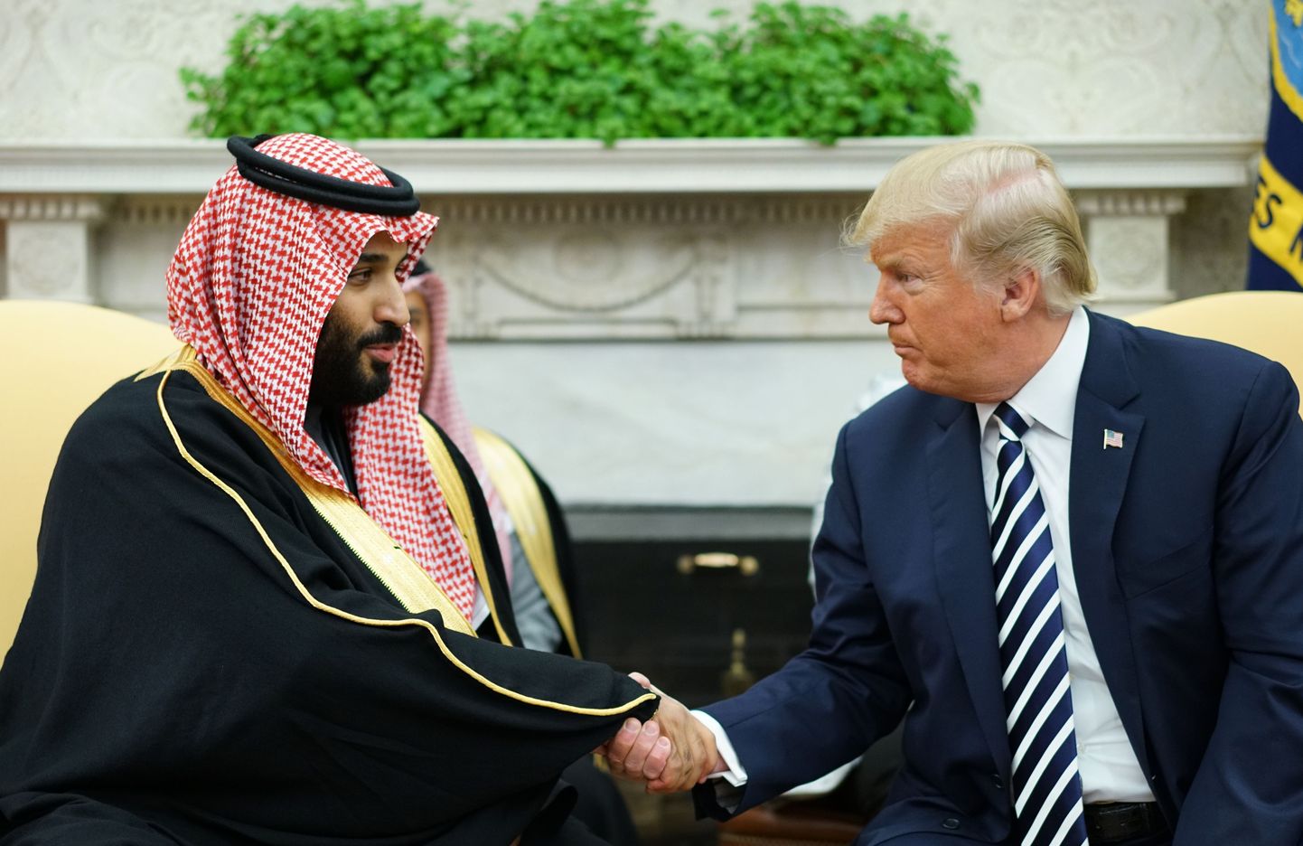 Donald Trump ja Saudi kroonprints Mohammed bin Salman Ovaalkabinetis.