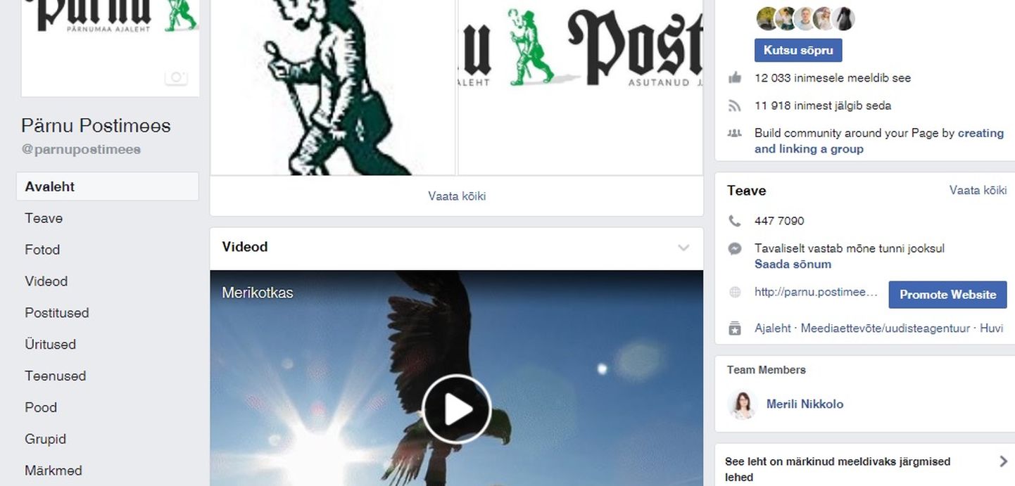 Pärnu Postimehe sõprade hulk sotsiaalvõrgustikus Facebook ületas 12 000 piiri.