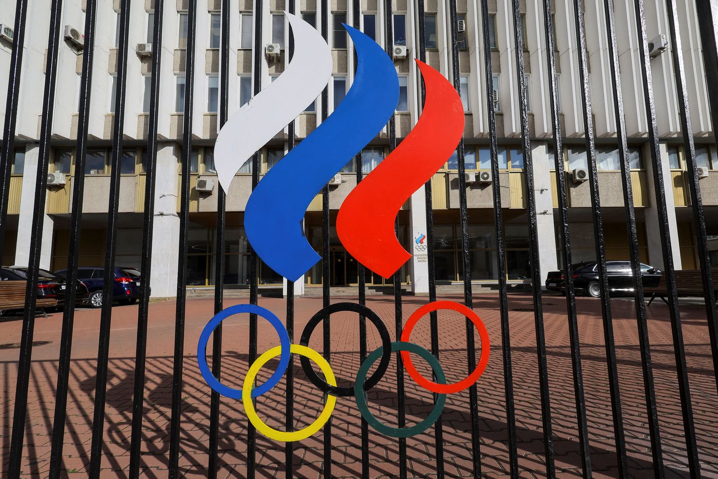 Российский флаг и олимпийские кольца