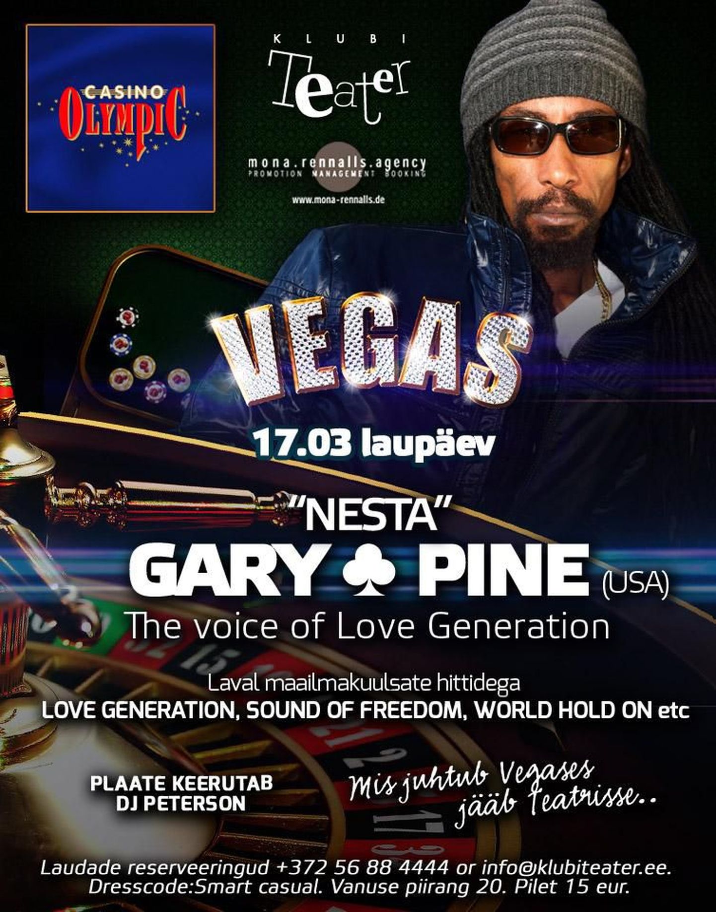 Laupäev 17.03 Vegas esitleb  - klubimuusika superstaar GARY ‘NESTA’ PINE (USA) – The Voice of LOVE GENERATION Klubis Teater