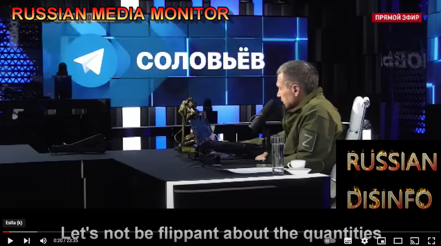 Vene propagandist Vladimir Solovjov nõudis oma jutusaates karme meetmeid mitte ainult Ukraina, vaid ka lääne vastu