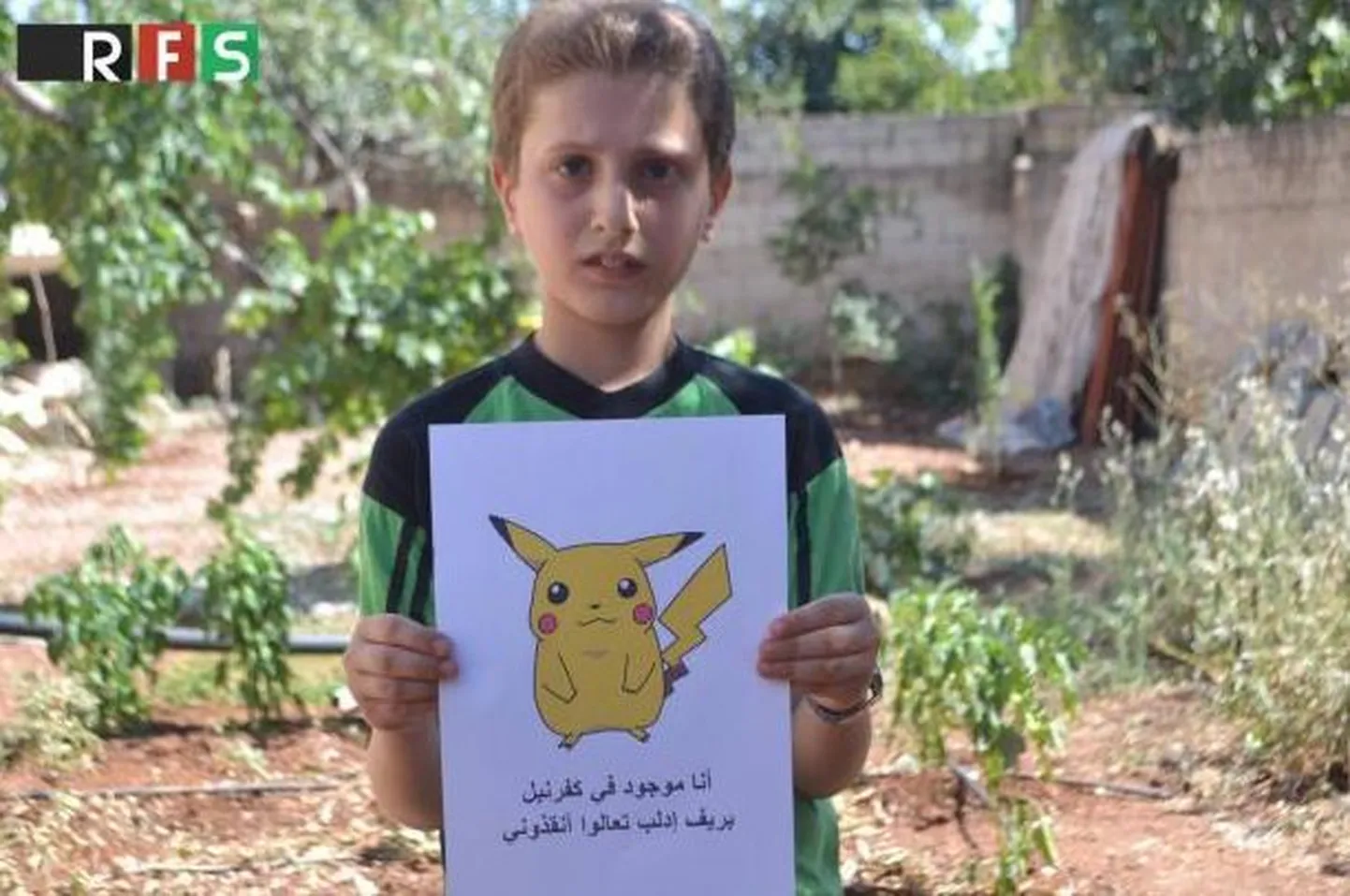 Pokemoni pildiga süüria laps abi palumas
