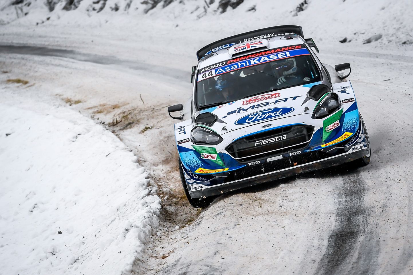 Gus Greensmith 2021. aasta Monte Carlo rallil Ford Fiesta WRC-auto roolis. Kahe kuus pärast tullakse samas kohas starti juba Ford Puma Rally1-autoga.