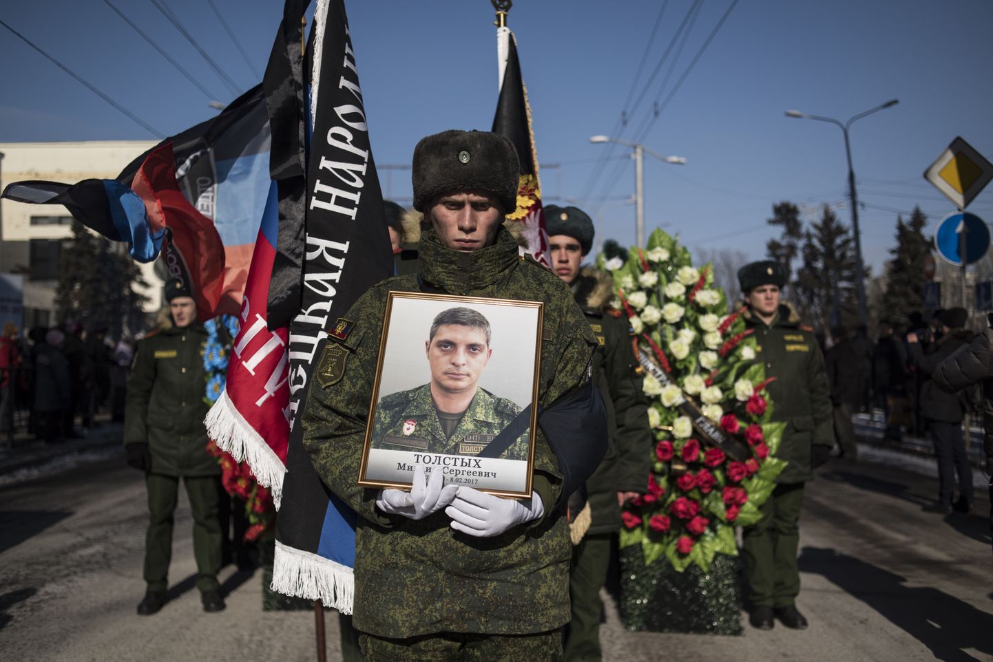 Veebruaris õhku lastud mässuliste komandöri Mihail Tolstõhi ehk Givi matused Donetskis.