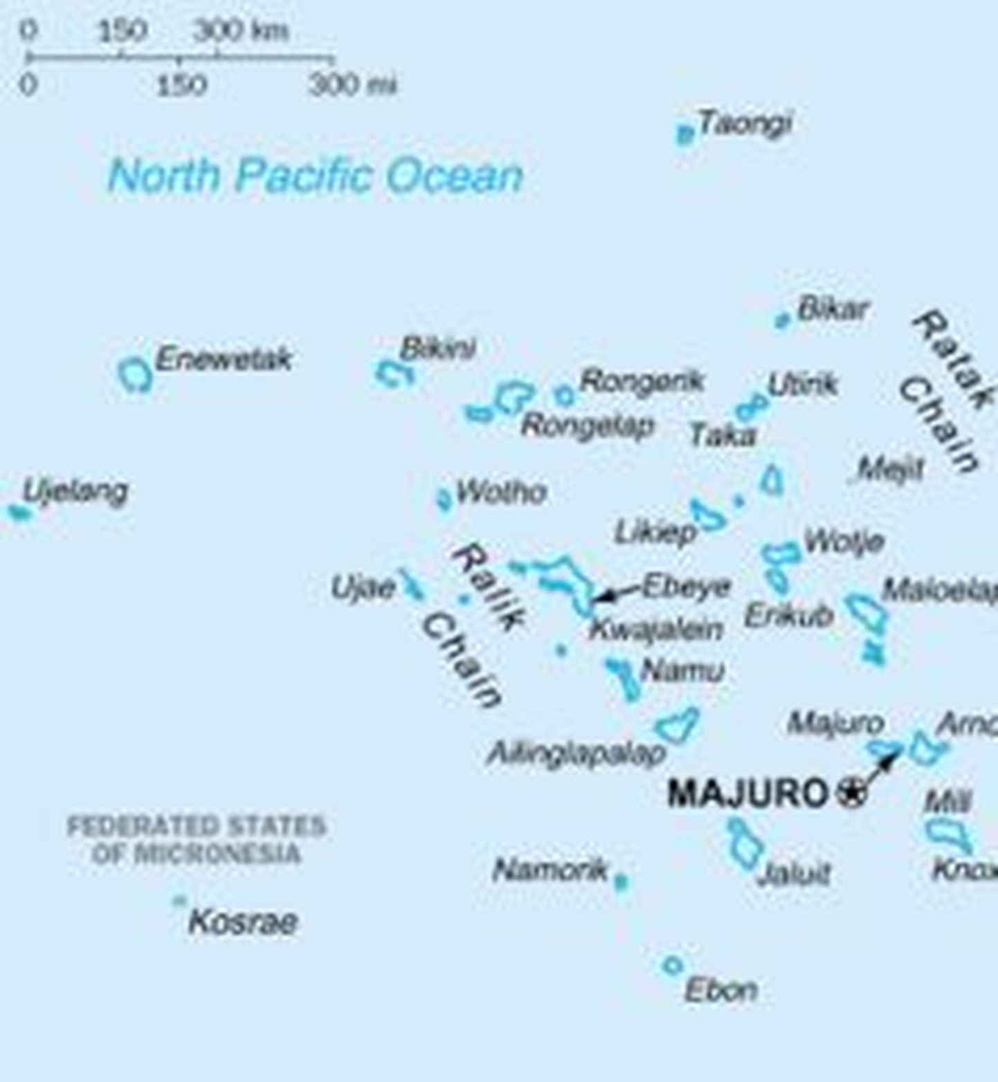 Bikini atoll pürgib maailmapärandi nimekirja. Kaardil Marshalli saared, mille hulka kuulub ka Bikini atoll