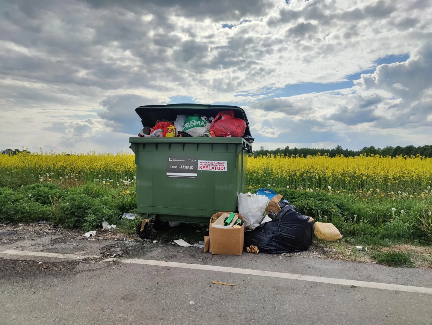 Viljandi vallavalitsus on hädas sellega, et maanteeäärsete parklate prügikonteinerid täituvad olmeprügiga.